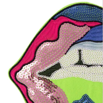 Nové Kreslené Veľké Sequined Pery Úst Odznak Výšivky, Tkaniny Patch Oblečenie Príslušenstvo Taška Dekorácie