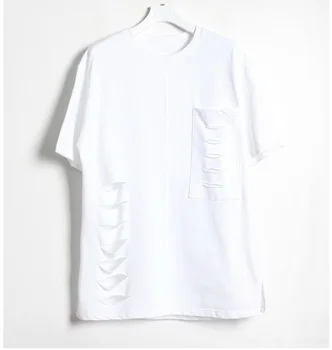 Nové letné neviditeľné svieti mesiac originálne módne pánske osobné kórejský Krátky Rukáv T-shirt s otvormi a kontrast farieb