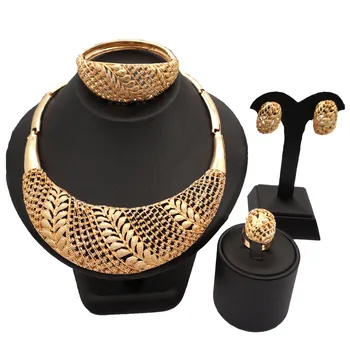 Africké veľké šperky sady svadobné šperky sady hlboké zlata farba ženy veľký náhrdelník nový dizajn veľkoobchodné ceny šperky