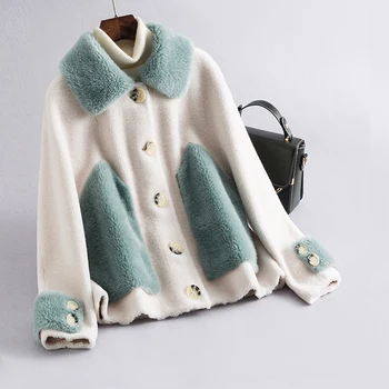 Módne Zimné Kabát Ženy Oblečenie 2019 kórejský Teplé Strihanie Oviec Bunda Žena Reálne Vlna Kožušinový Kabát vrchné oblečenie Hiver LJ2O2O