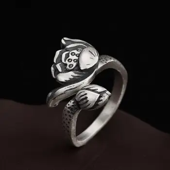 Originálny dizajn lotus Thai striebro otvoriť krúžok dizajnér vzor jedinečné remeslo české kúzlo ženy značky šperky