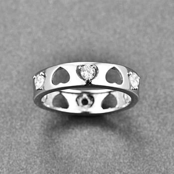 Nuncad Žena šperky 925 sterling krúžok Pre Ženy Romantické 6 ks Cubic Zirconia duté srdce tvar lásky, Svadobné Prstene