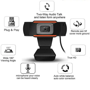 Pre PC Počítač, Webkamera Kamera 30 Stupňov Otočná 2.0, HD webová Kamera 1080p USB foto-Video Web Kamera S Mikrofónom
