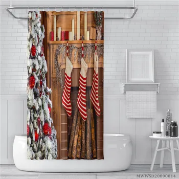 3D Sprchové Závesy Veselé Vianoce Vzor Dizajn Hot Predaj Sprchové Závesy Vaňa Opony Polyester Waterproof Kúpeľňa Opony