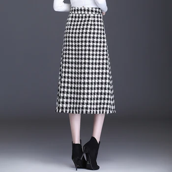 SHINYMORA 2020 Nové Jeseň Zima Vysoký v strede zúžený Teplé Kockované Sukni Žena Vintage Elegantné Čierne Biele Skontrolujte Slim Midi Ženy Sukne