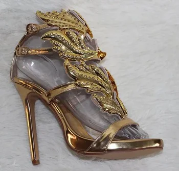 Nové Módne Ženy Sexy Zlato, Striebro Drahokamu Leafs Dizajn Vysokým Podpätkom Sandále Očarujúce Hrot Gladiator Sandále Formálne Šaty Topánky