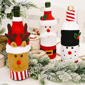 2021 Nový Rok, Santa Claus Snehuliak Fľaša Vína Protiprachový Kryt Vianočný Darček Tabuľka Decro