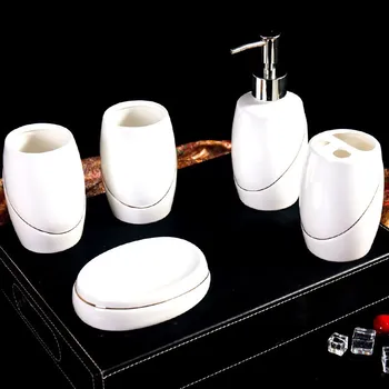 NOVÉ kúpeľňové Doplnky Nastaviť Európskej Kúpeľne Sanitárne Výrobky Keramické Osobné Svadobný Dar Maľované Home & Garden set 5 ks