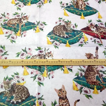 Mačka tlače vytlačené polyester šifón tkaniny tkaniny tkaniny 145 cm šírka dámske oblečenie, detské tričko, šaty, odev, textílie,