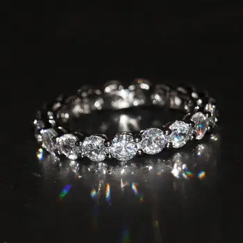 Večnosť 4 mm Lab Diamantový Prsteň 925 sterling silver Bijou Zapojenie Svadobné kapela Prstene pre Ženy, Svadobné Party Šperky Darček