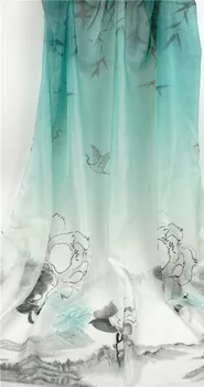 150*100 cm Čínsky atrament maľovanie Lastovička willow gradient Tlač Šifón tkaniny tkaniny pre letné šaty, sukne zadarmo lode