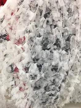 5 metrov Čiernej a bielej farby výšivky Afriky Čipky Tkaniny Vysokej Kvality Afriky Vyšívané Čipky a Tylu Textílie
