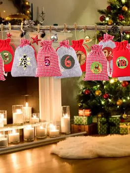 Vianočný Adventný Kalendár Látkové Tašky Nastaviť Dekoratívne Vianočné Odpočítavanie Kalendár Candy Darčekové Tašky pre Domova mieste