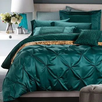 Luxusná posteľná bielizeň nastaviť modrá zelená perinu posteľ v taške listy prikrývky kráľovná king size double dizajnér deka bielizeň bedsheet