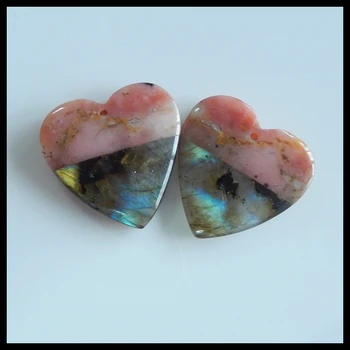 Prírodný Drahokam srdce tvar Ružový Opál s Labradorit intarsia módne žena, Náušnice,25x25x5mm,9.7 g