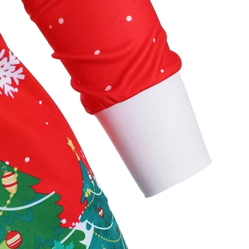 Dámske Dlhý Rukáv Kontrastné Farby Tlače Vianočné Nové Šikmé Rameno Tlačidlo Mikina Červená