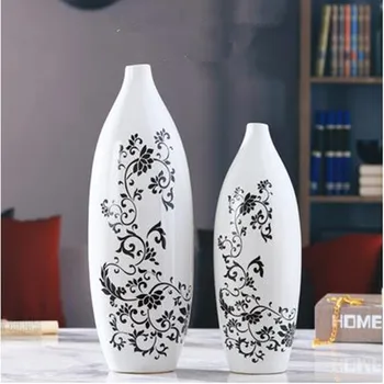 Čierna a biela váza, keramické dekorácie, kreatívne domáce moderný minimalistický remeslá, svadobné dekorácie, kvet usporiadanie