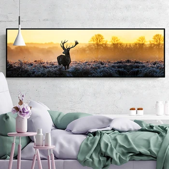 Jeleň Elk Krajiny Lesa Wall Art Plátno alebo PVC Maľovanie Cuadros Plagáty Nordic Plagát, Obraz na Stenu Obrázky Pre Obývacia Izba