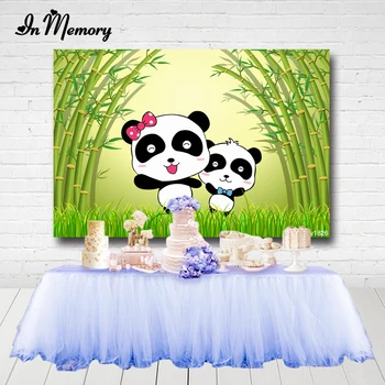 InMemory Cartoon Panda Baby Sprcha 1. Narodeniny Party Pozadie Zelený Bambus Vlastný Banner Plagát Pozadí Photo Studio