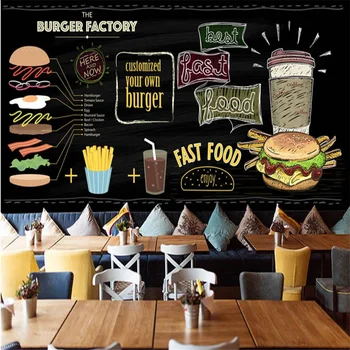 Vlastné 3D tapeta nástenná maľba Európskych a Amerických ručne maľované burger fast food reštaurácia, snack bar pozadí na stenu