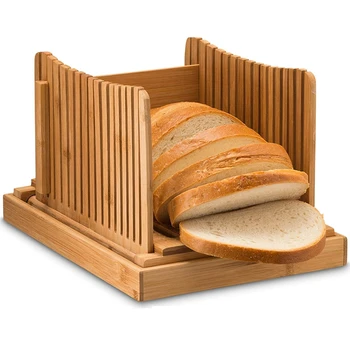 XMX-Bambus Chlieb Slicer Rezanie Príručka - Drevo, Chlieb Fréza Pre Domáci Chlieb, Bochník Koláče, Bagels Skladacia A Kompaktný S Drobkov