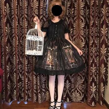 Kawaii 2019 nové šaty vestido Lolita šaty retro palác vietor šifón dovezené tlač gothic Lolita princezná šaty bez Rukávov
