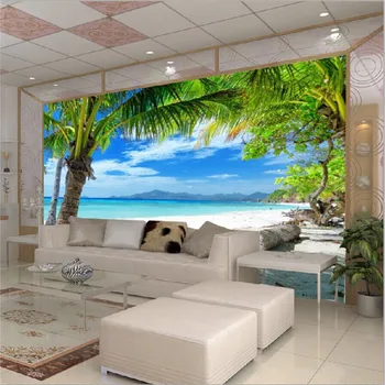 Beibehang Vlastné 3D nástenná maľba wallpape Pohovky, spálne, TV pozadie stenu papier nástenné maľby Pláž Coconut Grove nástennú maľbu papier