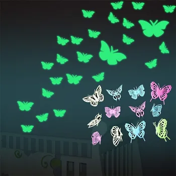 12 Ks Multicolor DIY Plastové Svietiť v Tme Motýľ Fluorescenčné nálepky na Stenu Art party Dekorácie Krásne Samolepky na Stenu