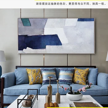 Móda Abstraktné nástenná maľba Pásy Banner Pozadí Obrazy Ručne maľované Olej Chien Hotelové Izby a Reštaurácie Modré a Sivé Tóny
