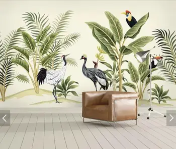 Tropické Listy Vták Tapety nástenná maľba Foto Tapety, Obývacia Izba, Spálňa Stenu Papier Kontakt Papier 3d Nástenné Maľby Dažďových Lesov