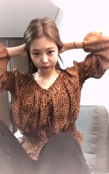 Kpop Seo Áno Ji IE Lee Ji Eun Leopard tlačidlo sexy šifón košele ženy kórejský Vintage sladké tenký dlhý rukáv, topy a blúzky