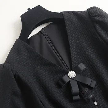 Ženy najvyššej kvality šifón šaty dlhý rukáv new 2021 jar leto bowknot tvaru diamanty a-line elegantné čierne šaty, biele