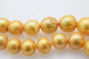 AA sladkovodné perly zlatá farba v blízkosti kolo EDASION 11-15 MM 15inch FPPJ veľkoobchod korálky prírody