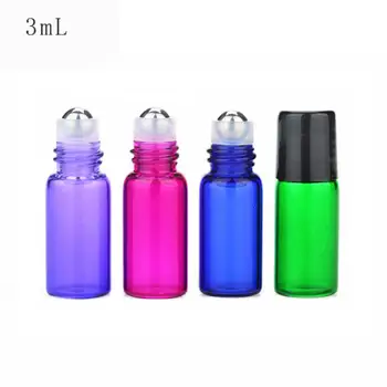3ml Malé valca loptu Sklo éterické oleje roll-on fľaše naplniteľné parfum deodorant ampulky s Plastovým vekom LX2890