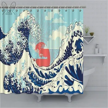 Japonský Maľovanie Sprchový Záves Veľká Vlna Kúpeľňa Opony Nepremokavé Polyesterové Tkaniny Kúpanie Kryt Sprchové Súpravy