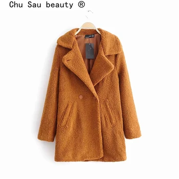 Chu Sau krásy 2019 Nové Módne Pevné Dvojité Breasted Zvrchníky Ženy Bežné Elegantné Zimné Hrubé Teplé Ženské Dlho Cashmere Coats