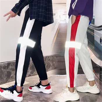 Leto Jeseň nohavice ženy Prúžok kórejský voľné Reflexné nohavice streetwear osobnosti trend tanec hip hop nohavice Elastický Pás