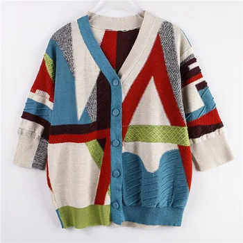 Na jar roku 2020 nový farebný kontrast krátky pletený sveter tenký, Krátky Rukáv Sveter Bunda dámske top ľad