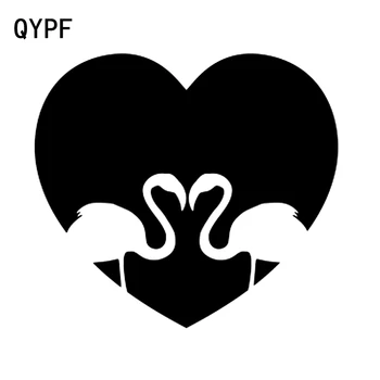 QYPF 15 CM*13,5 CM Flamingo Srdca Lásky, Módy Vinyl Auto-styling Auto Nálepky Odtlačkový Čierna/Strieborná Grafické C15-0970