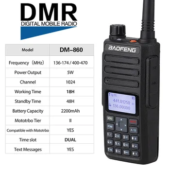 Baofeng DM-860 Digitálne Walkie Talkie Tier1 Tier2 Dual time slot, Digitálny obojsmerné Rádiové upgrade DM-1801+771R Teleskopická Anténa