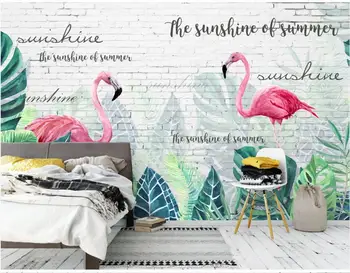 XUE SU Steny pokrývajú vlastné tapetu nástenné moderné biele tehlovej steny ručne maľované flamingo monstera umenie pozadí na stenu