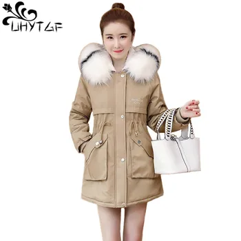 UHYTGF Teplá zimná bunda dámske 3XL Plus veľkosť velvet vetrovka ženy hrubé kórejčinu plus zamatový kabát ženský Pás bombardér bunda X604