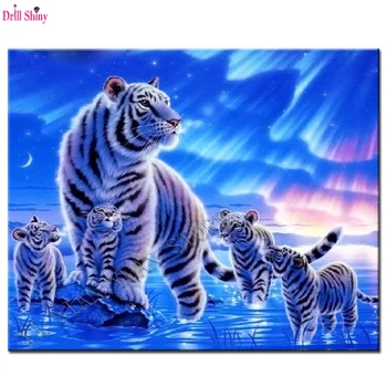 5D DIY Diamond Maľovanie Tiger Rodiny Výšivky Diamond Maľovanie Cross Stitch Biely Tiger Drahokamu Mozaiky Maľovanie domova
