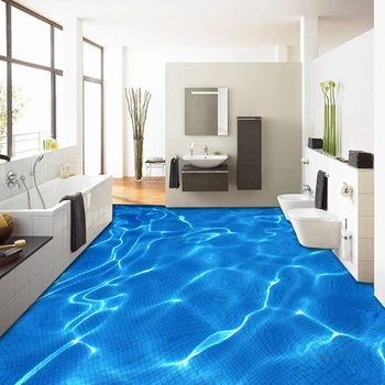 Vlastné Foto Podlahy Tapety Moderného Umenia 3D Blue Vody Vlnky Kúpeľni Podlahové nástenná maľba PVC samolepiace Nepremokavé Podlahy Tapety