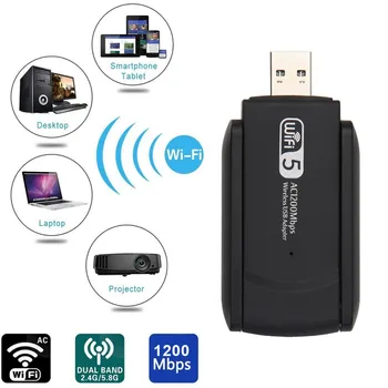 Eshowee WiFi Bezdrôtové Sieťové Karty USB 3.0 1200Mbps Dual Band 2.4 G 5.8 G Adaptér LAN Prijímač S dvojitým Anténa Pre Notebook PC