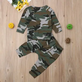 Móda Camo Novorodenca Chlapci T-shirt Topy +Dlhé Nohavice Outfit na Jeseň Jar Deti Oblečenie Set