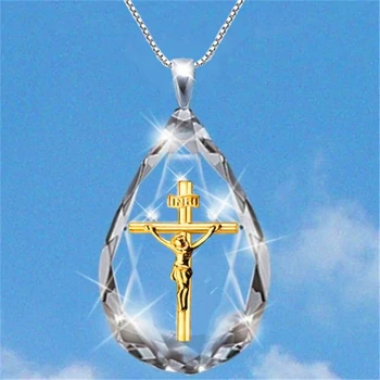 Nové Európske a Americké Crystal Kríž Náhrdelník Neba Rebrík Prívesok Zahraničného Obchodu Móda Ježiš Dvakrát Farebný Náhrdelník