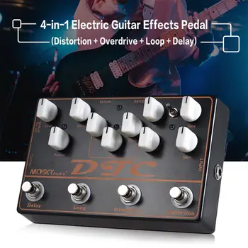 Nové Gitarové Effector 4 v 1 Skreslenie Preťaženie Delay Efekt Syntetizátor Strunové Hudobné Nástroje Guitarra Diely Príslušenstvo