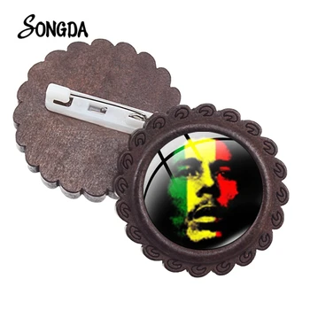 Bob Marley Jamaica Reggae Spevák Brošňa Odznak Hudobných Fanúšikov Preklopke Kolíky Sklo Cabochon Dreva Dizajn Brošne Kvalitný Darček