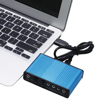 USB 6 Kanálov 5.1 / 7.1 Surround Externé Zvukové Karty PC Notebook Ploche Tabletu Audio Optický Adaptér Karty Zásob Vlákniny SPDIF Čierna